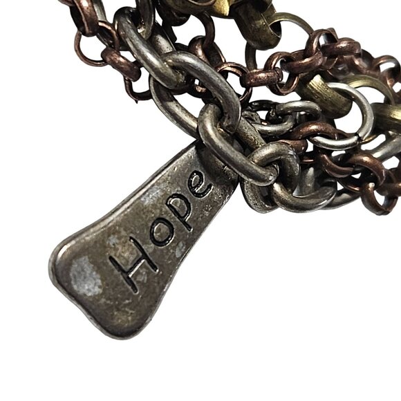 Handcrafted Mixed Metal Chunky Charm Bracelet Live Hope Heart Pendants - Picture 2 of 7